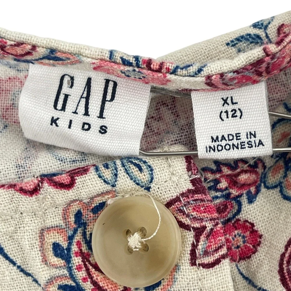 Gap Kids Girls‎ Floral Button Front Elastic Waist Dress XL 12 Beige Pink Blue